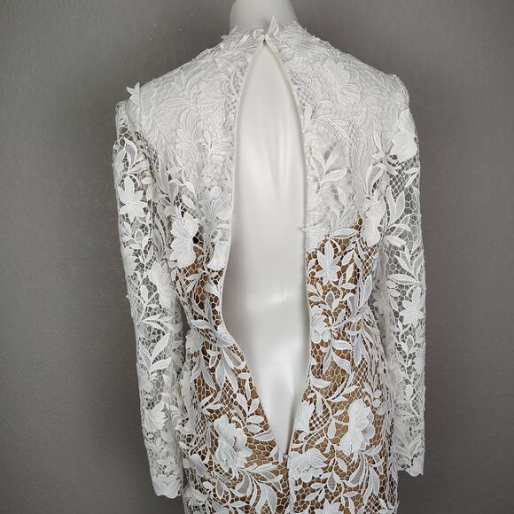 Jenny Yoo Lace White Samira Long Sleeve Mock Neck Mini Dress Size 8 Bride - Picture 11 of 16